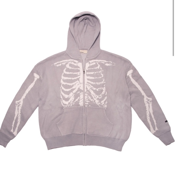 Team Sesh x Bones Skeletal Knitted Zip Up Grey Hoodie